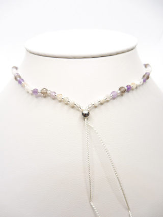 Naszyjnik Choker dla Ryby, Bliźniąt, Koziorożeca i Wodnika z Kamieniem Księżycowym, Kwarcem Dymnym i Ametystem Silver