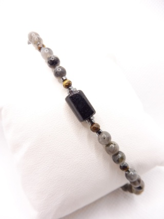 Bransoletka Męska z Czarnym Turmalinem,Tygrysiem Okiem i Labladorytem
