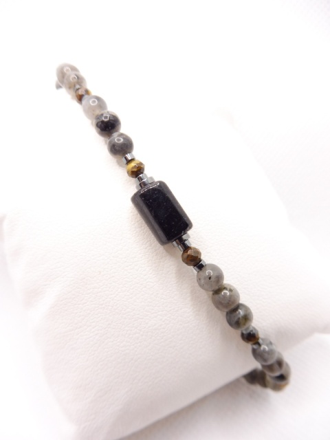 Bransoletka Męska z Czarnym Turmalinem,Tygrysiem Okiem i Labladorytem