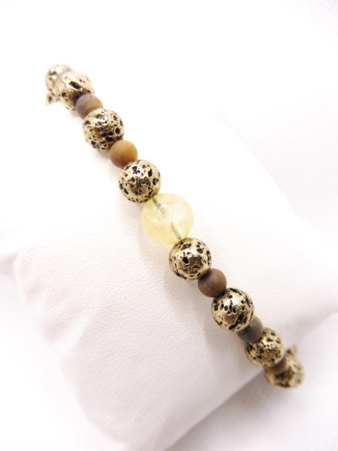 Bransoletka Męska z Lawą Wulkaniczną, Cytryn i Tygrysie Oko