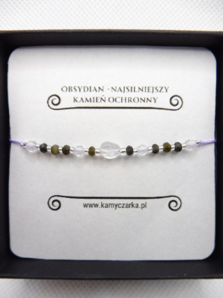 Bransoletka Ochronna z Obsydianem i Kryształem Górskim Silver