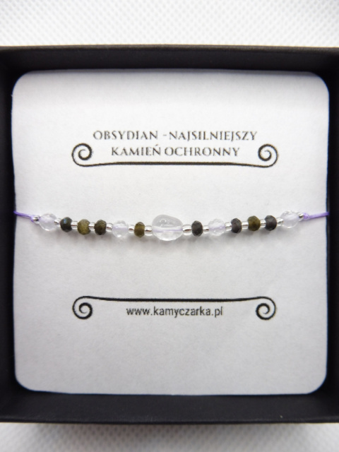 Bransoletka Ochronna z Obsydianem i Kryształem Górskim Silver Bransoletka Ochronna z Obsydianem i Kryształem Górskim Silver
