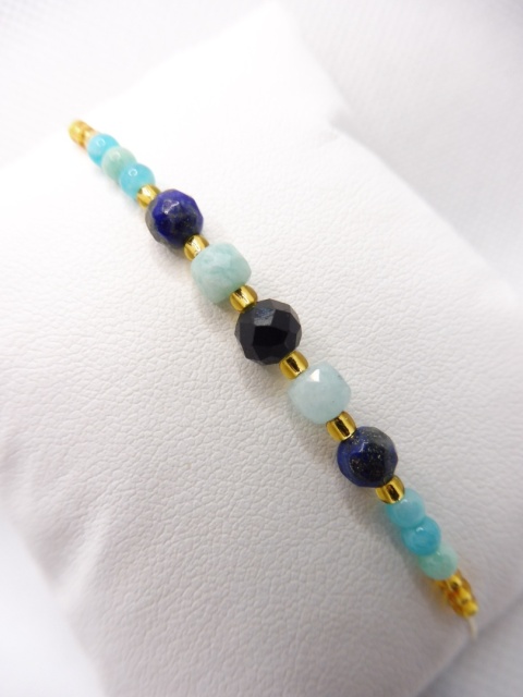 Bransoletka dla Wagi, Panny i Strzelca z Czarnym Turmalinem, Lapis Lazuli, Amazonitem i Hematytem Gold Bransoletka dla Wagi, Panny i Strzelca z Czarnym Turmalinem, Lapis Lazuli, Amazonitem i Hematytem Gold