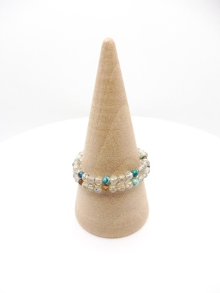 Pierścionek z Chryzokola i Labradoryt na Drucie Pamięciowym Stalowym