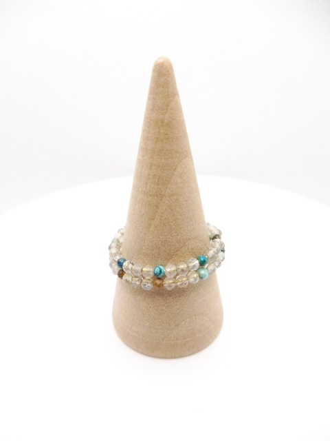 Pierścionek z Chryzokola i Labradoryt na Drucie Pamięciowym Stalowym