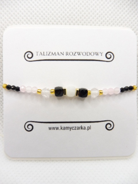 Bransoletka z Czarnym Turmalinem, Kamieniem Księżycowym i Kwarcem Różówym Gold