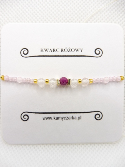 Bransoletka na Miłość z Kwarcem Różowym i Rubinem Gold Bransoletka na Miłość z Kwarcem Różowym i Rubinem Gold