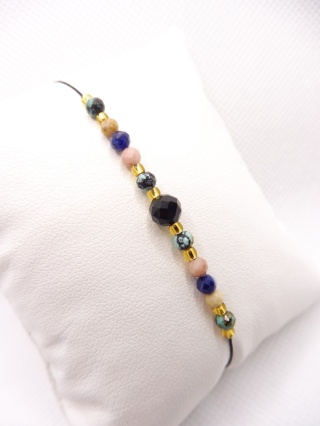 Bransoletka z Czarnym Turmalinem,Sodalitem,Rodonit, Agat Indyjski i Turkus Afrykański .