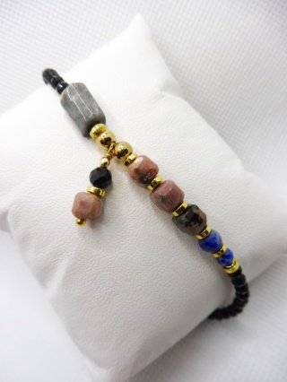Bransoletka z Rodonitem,Lapis Lazuli i Czarny Turmalin
