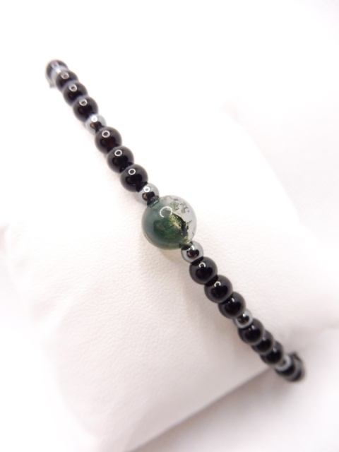 Bransoletka Męska z Agatem Mszystym, Onyksiem i Hematytem