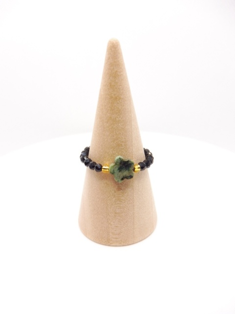 Pierścionek z Turkusem Afrykańskim ''Kwiatek'' i Czarny Spinel