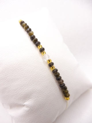 Bransoletka z Obsydianem Złocistym i Kryształem Górskim
