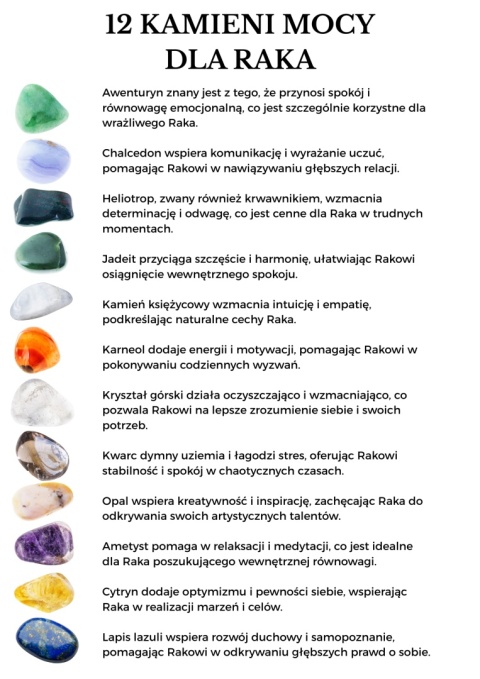 Breloczek dla Raka z 12 Kamieniami Mocy i Czarnym Turmalinem