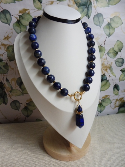 Naszyjnik Lapis Lazuli i Perfumetka Stal