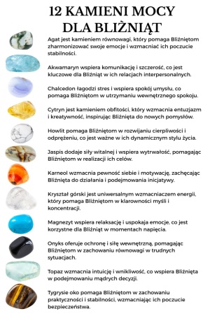 Breloczek dla Bliźniąt z 12 Kamieniami Mocy i Czarnym Turmalinem