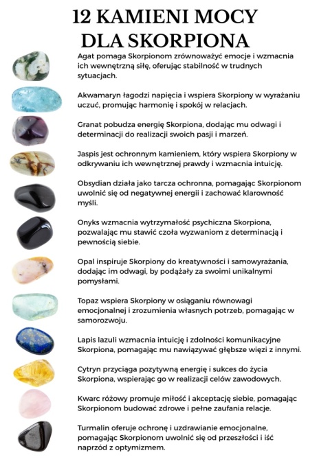 Breloczek dla Skorpiona z 12 Kamieniami Mocy i Czarnym Turmalinem